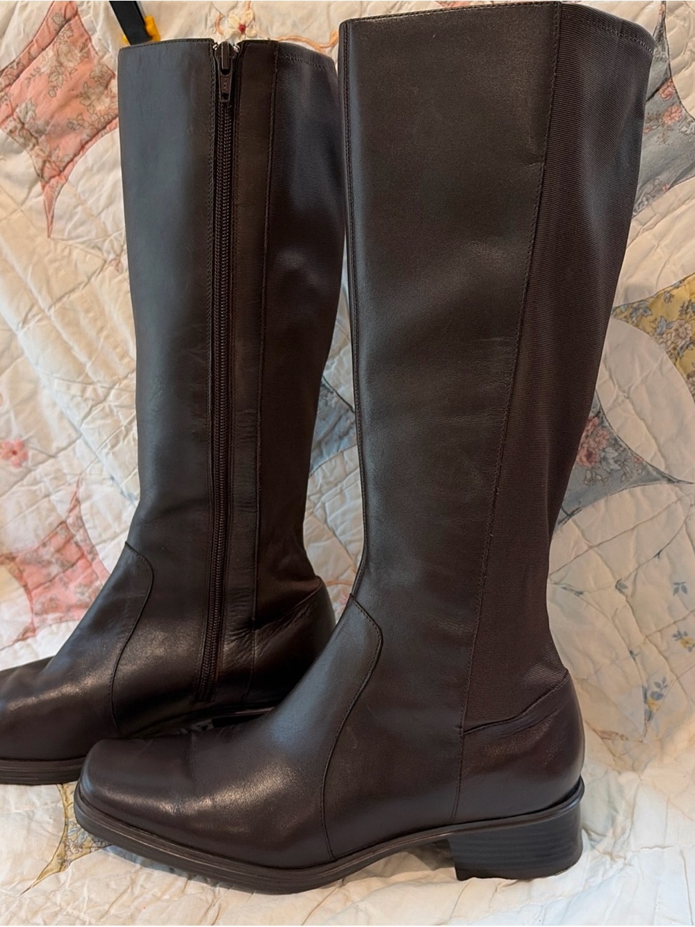 Andrew Geller Voyage Women's Brown Leather Knee High Zip Riding Boots 8M